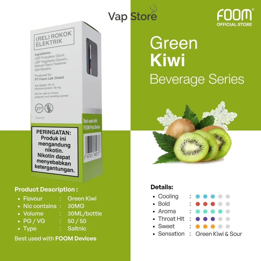 Liquid Foom Green Kiwi Salt  Nic 30ml 30MG - Foto 3